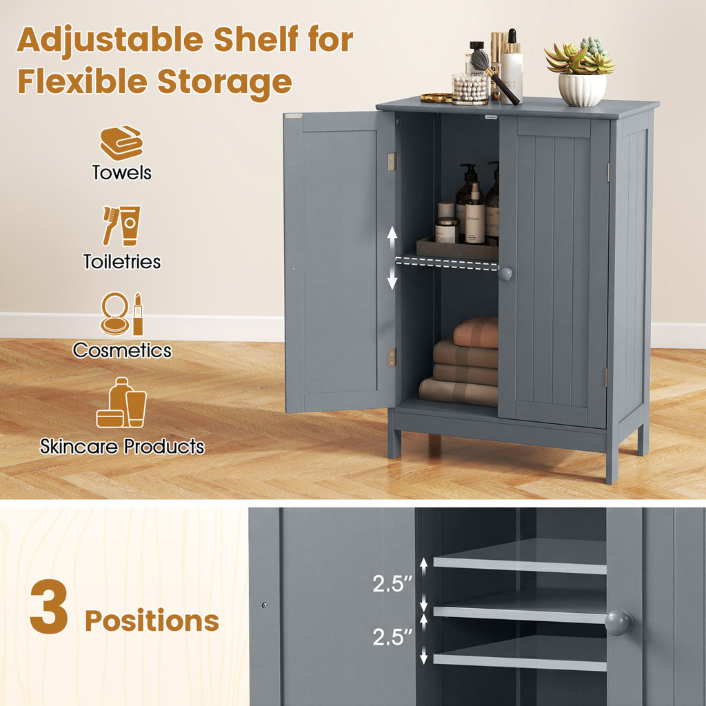 Bathroom Floor Storage Double Door Cupboard Cabinet-Gray