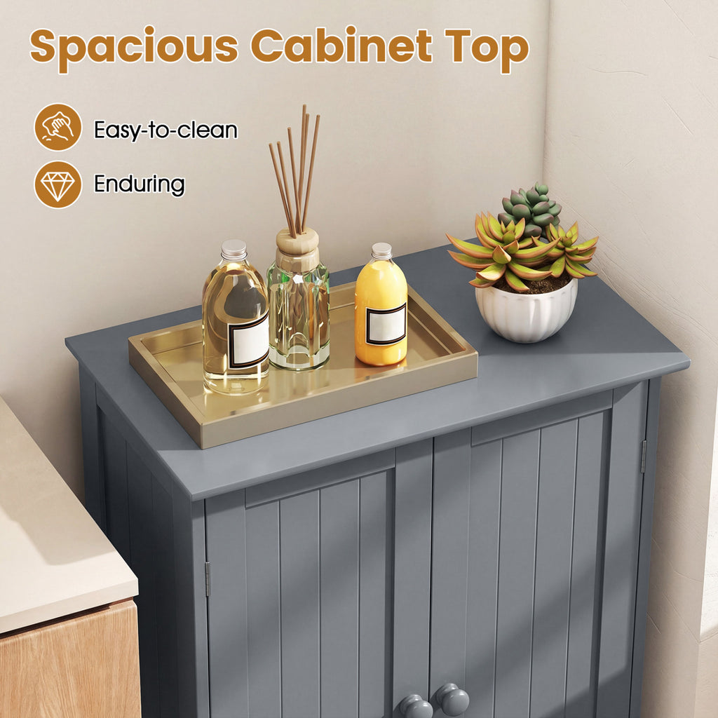 Bathroom Floor Storage Double Door Cupboard Cabinet-Gray