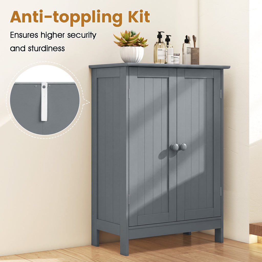 Bathroom Floor Storage Double Door Cupboard Cabinet-Gray