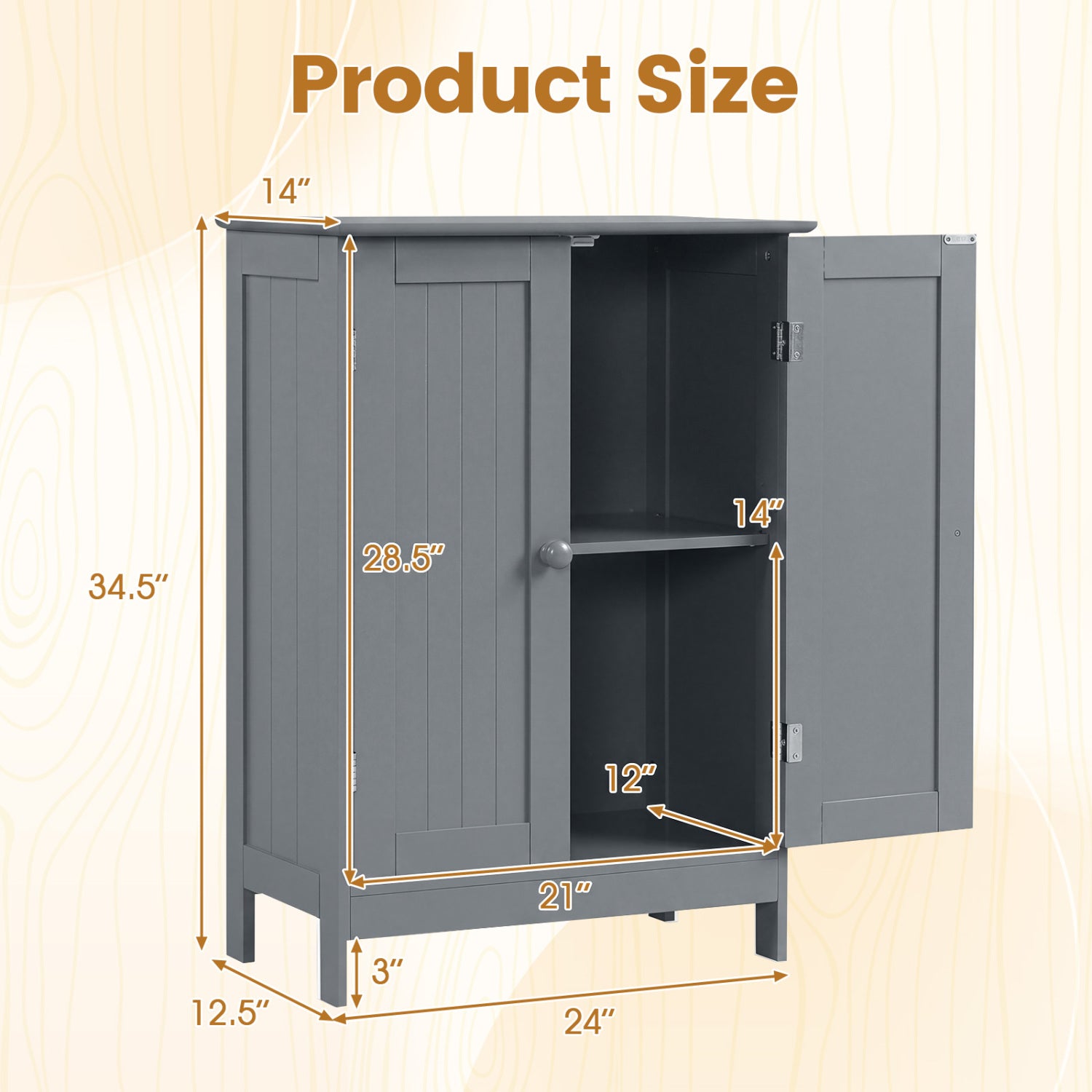 Bathroom Floor Storage Double Door Cupboard Cabinet-Gray