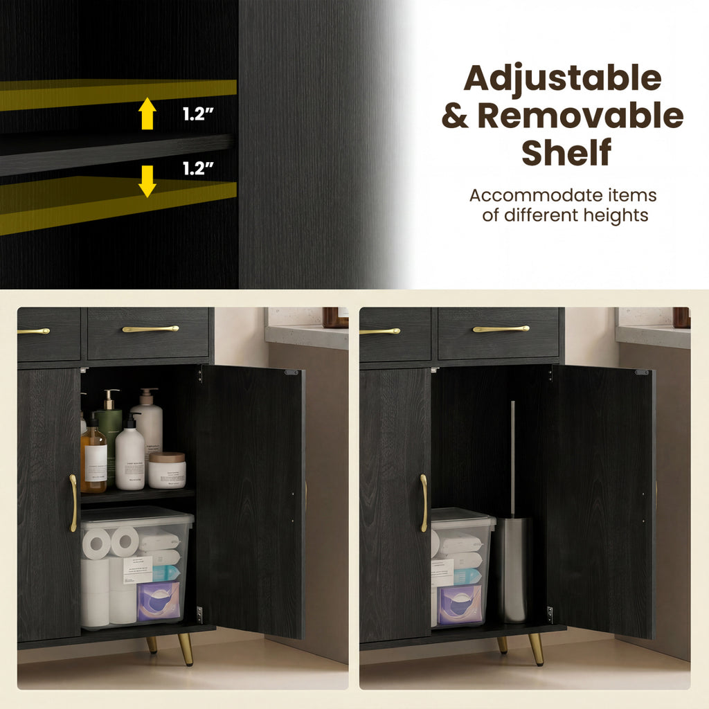 Bathroom Storage Cabinet Freestanding Floor Cabinet with 2 Drawers and 2 Doors-Black