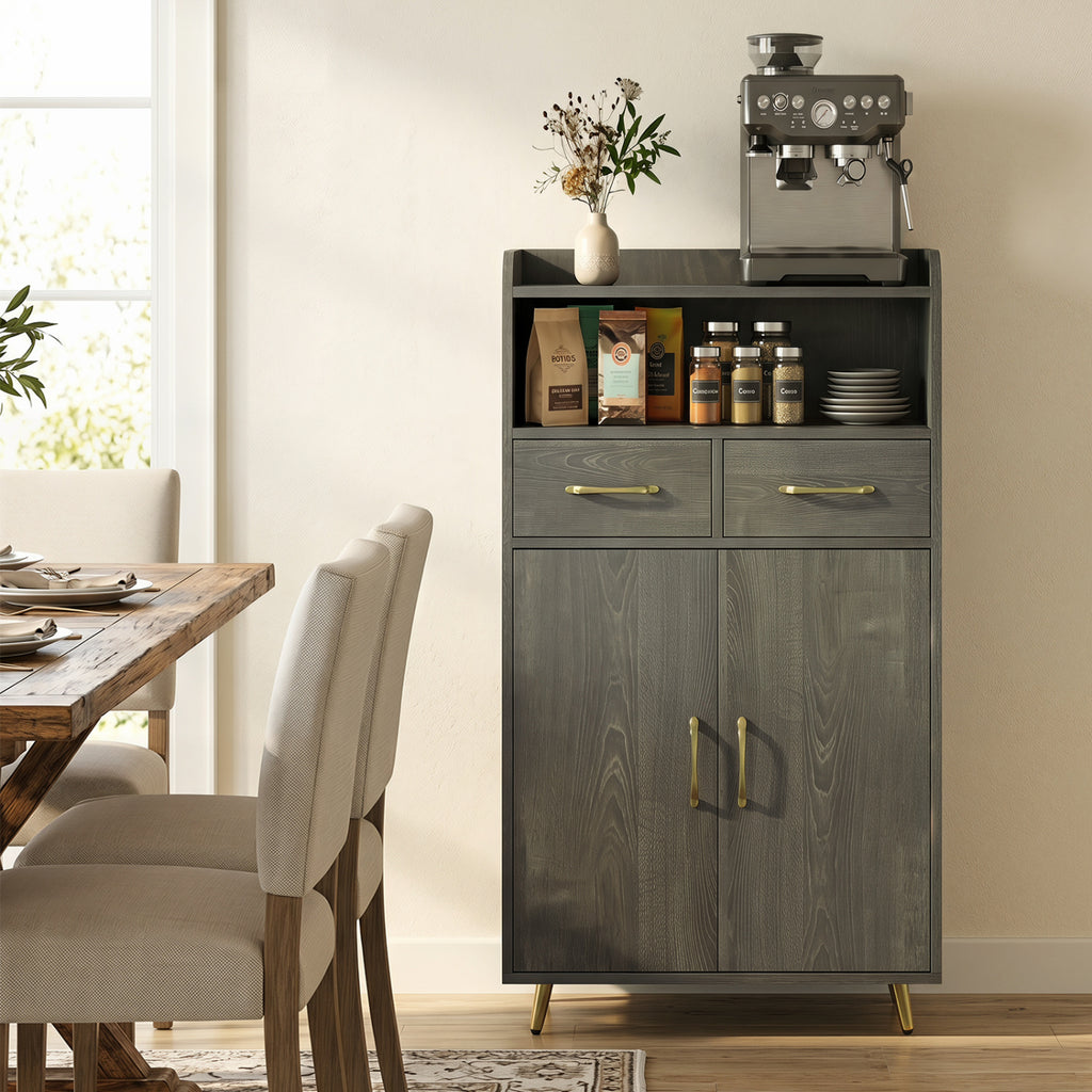 Bathroom Storage Cabinet Freestanding Floor Cabinet with 2 Drawers and 2 Doors-Gray Oak