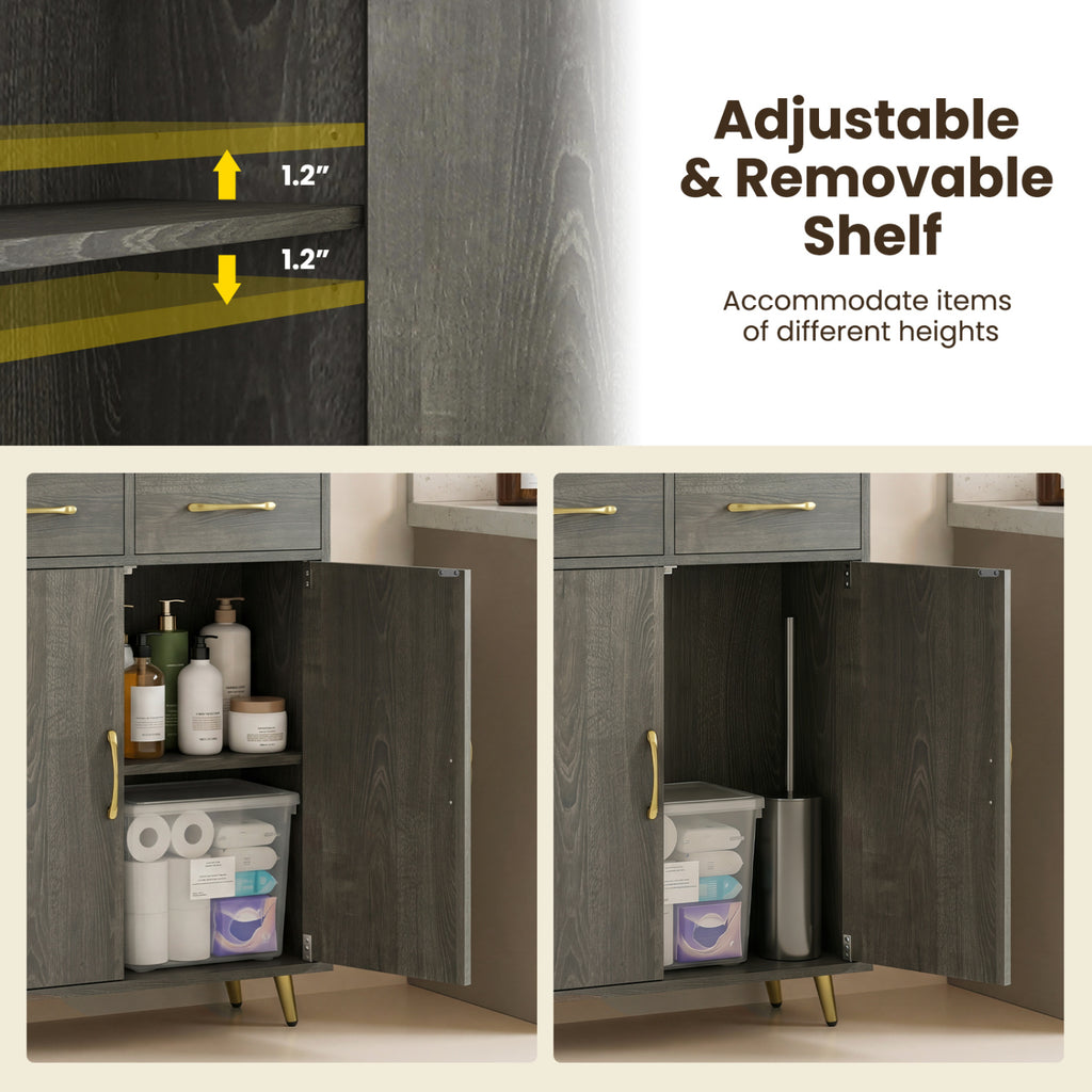 Bathroom Storage Cabinet Freestanding Floor Cabinet with 2 Drawers and 2 Doors-Gray Oak