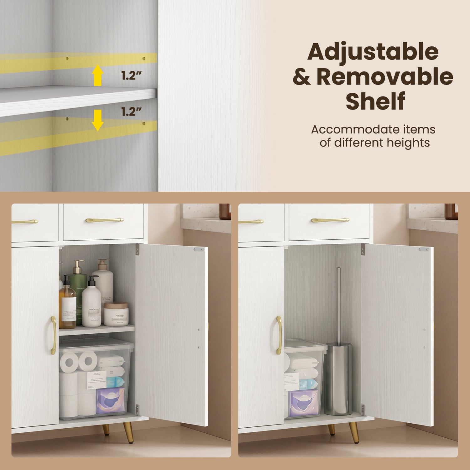 Bathroom Storage Cabinet Freestanding Floor Cabinet with 2 Drawers and 2 Doors-White