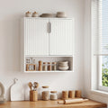 Bathroom Wall Cabinet with 2 Fluted Doors and Open Cube and Adjustable Shelf-White