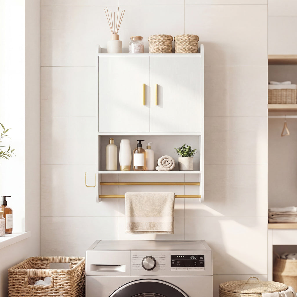 Bathroom Wall Cabinet Wall Mounted Medicine Cabinet with Towel Bars-White