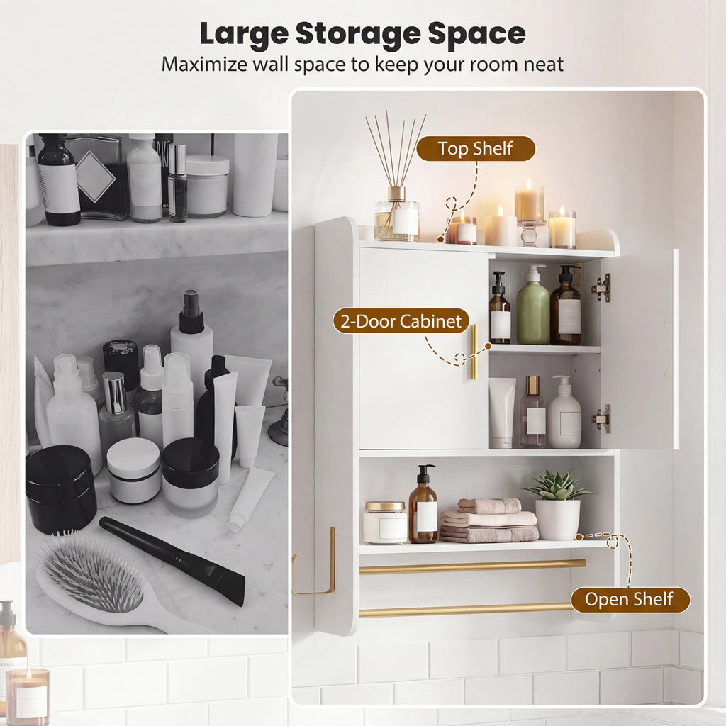 Bathroom Wall Cabinet Wall Mounted Medicine Cabinet with Towel Bars-White