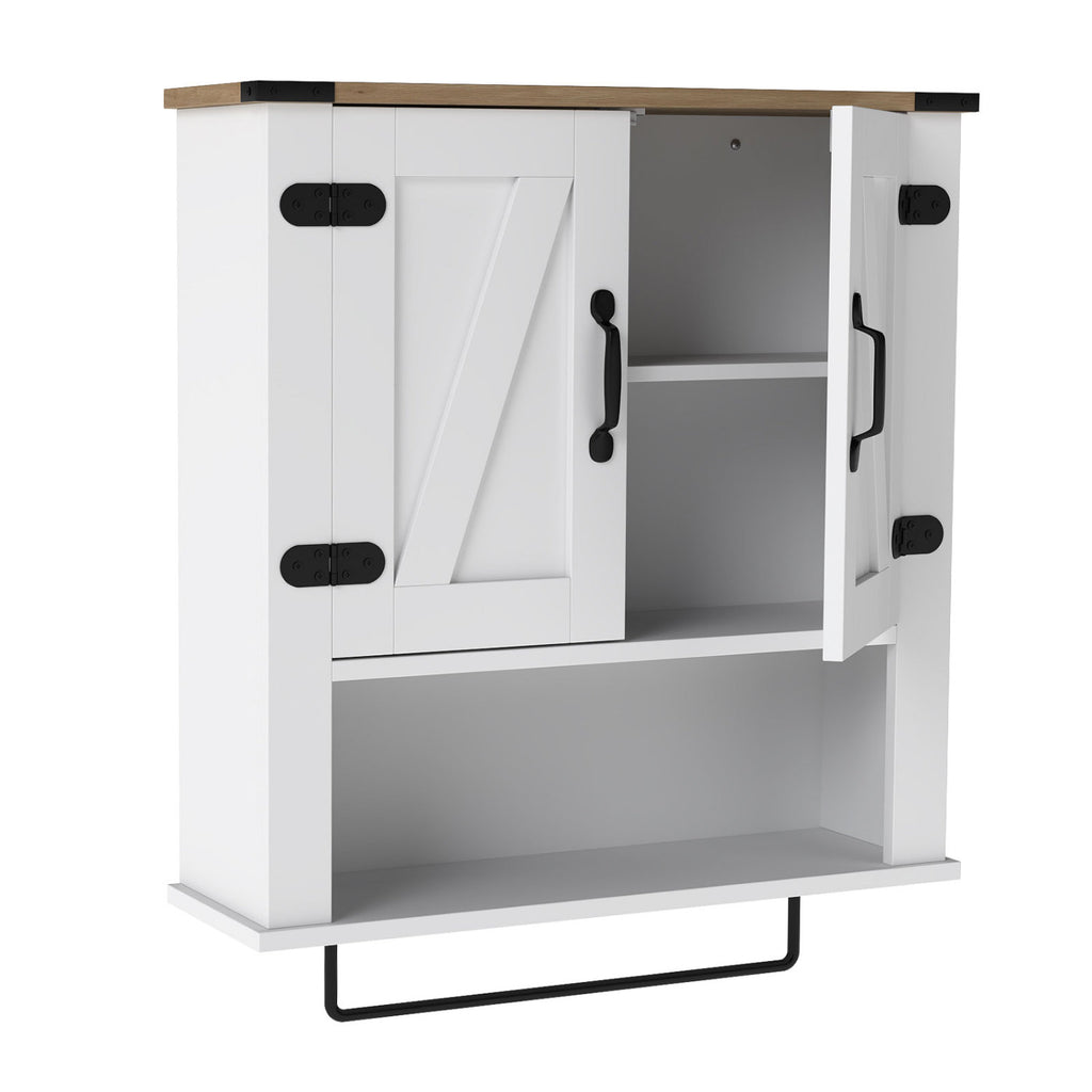 Bathroom Wall Cabinet with Towel Bar Farmhouse Medicine Cabinet-White