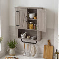 Bathroom Wall Cabinet with 2 Barn Doors and Towel Bar and 3-Tier Wooden Storage-Gray
