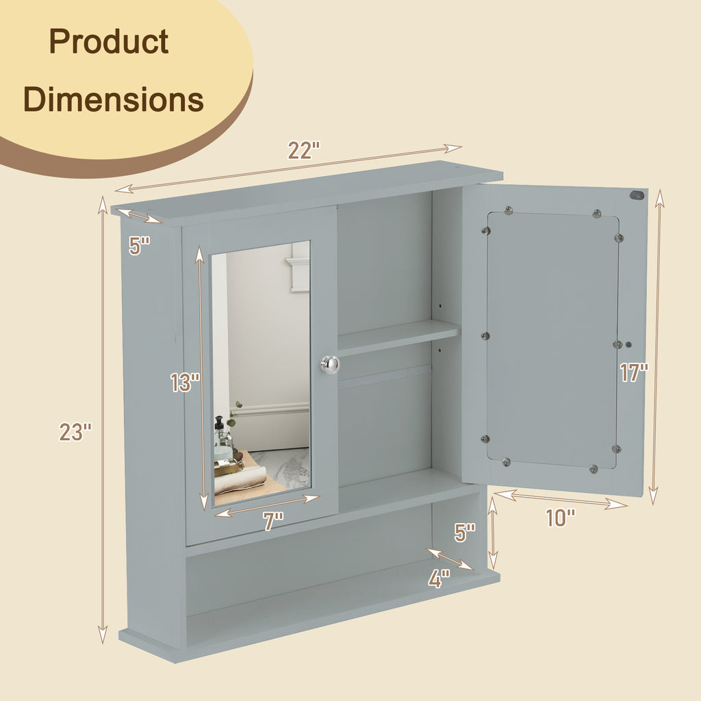 Bathroom Wall Mount Mirror Cabinet Organizer-Gray