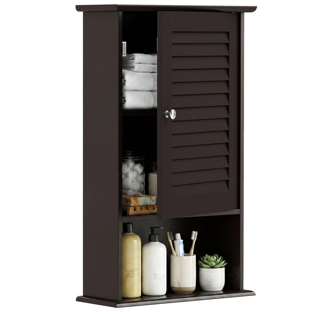 Bathroom Wall Mount Storage Cabinet Single Door with Height Adjustable Shelf-Rustic Brown