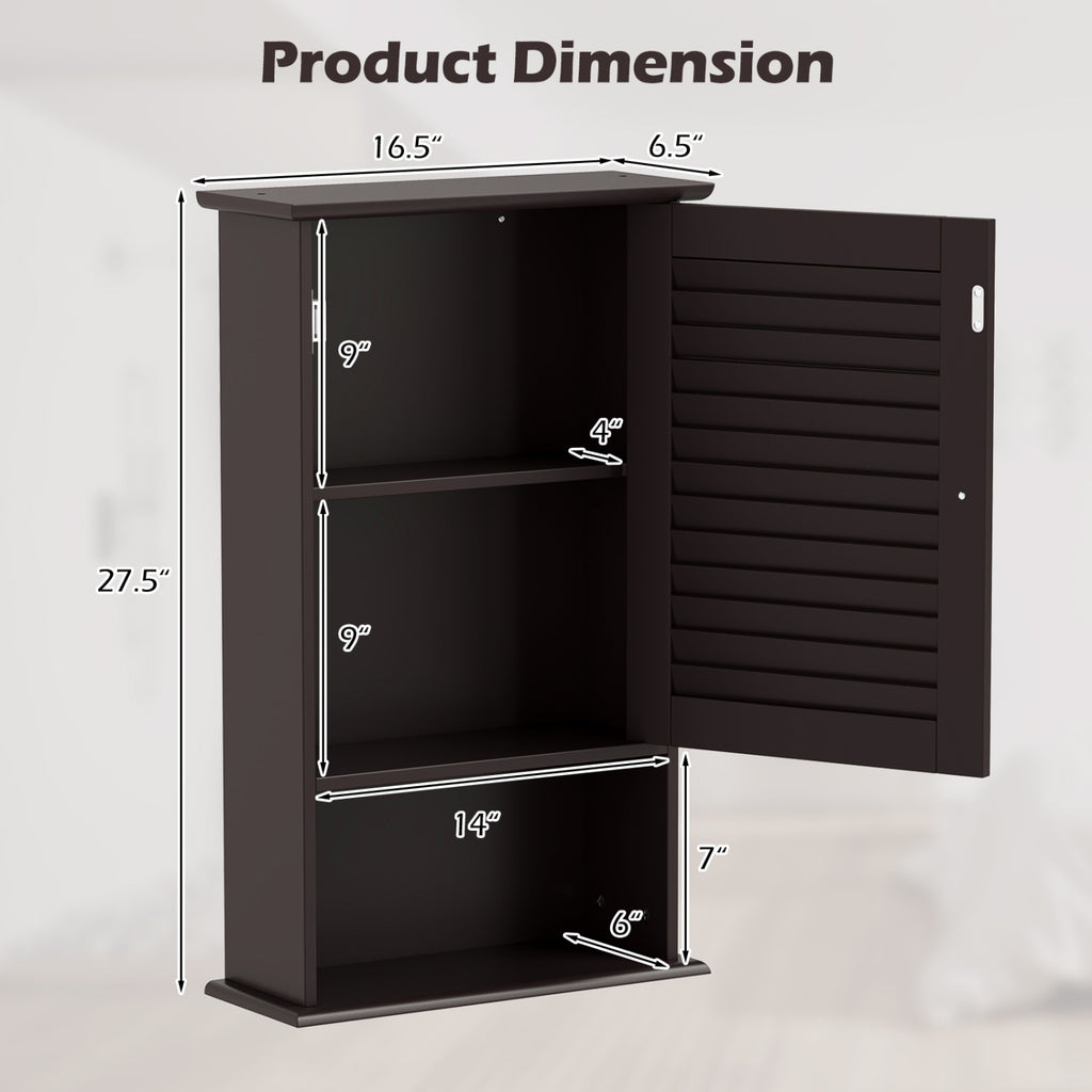 Bathroom Wall Mount Storage Cabinet Single Door with Height Adjustable Shelf-Rustic Brown