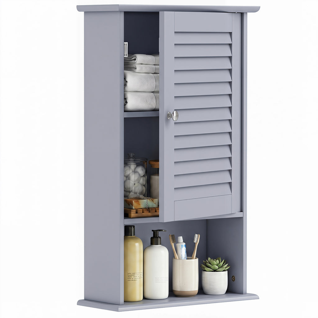 Bathroom Wall Mount Storage Cabinet Single Door with Height Adjustable Shelf-Gray