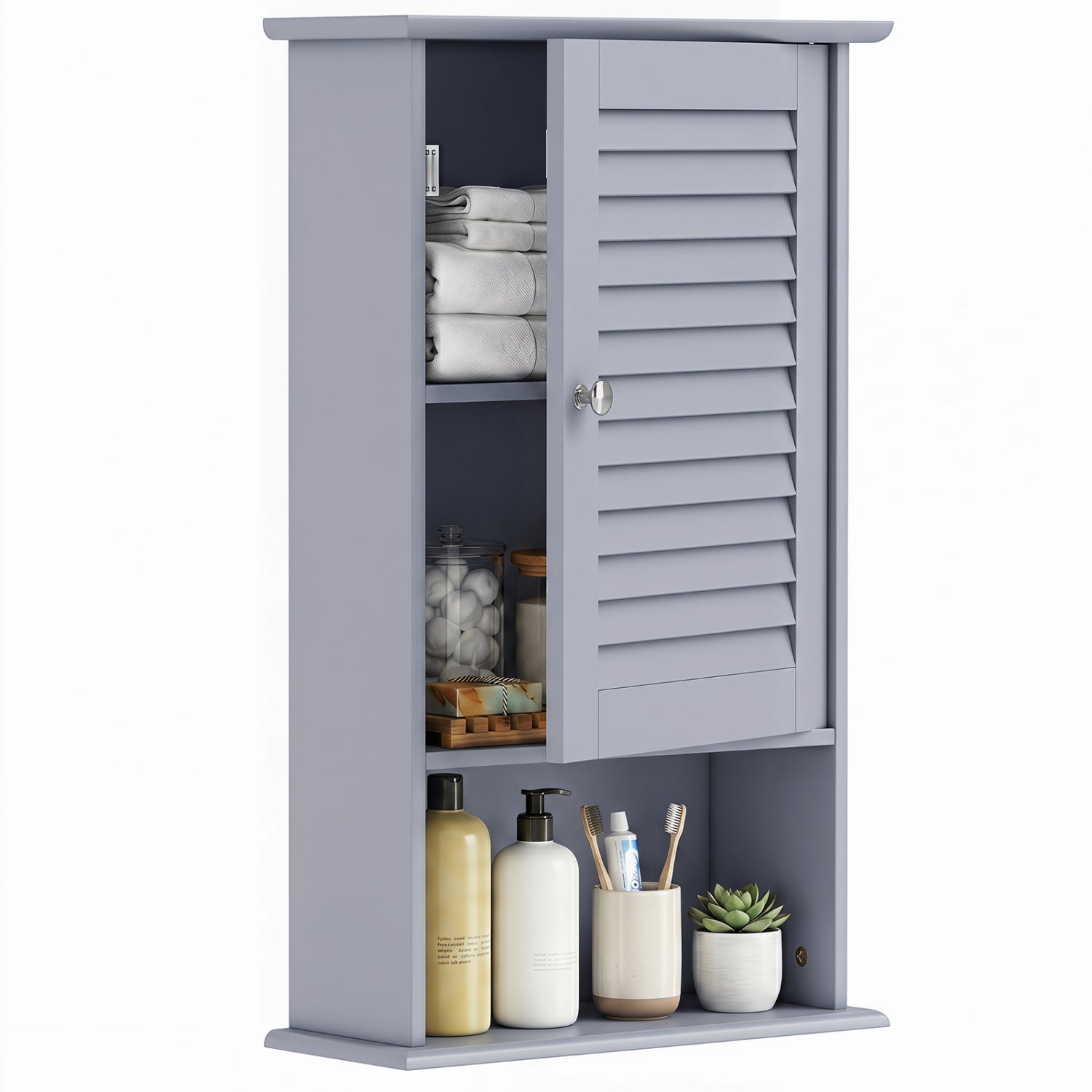 Bathroom Wall Mount Storage Cabinet Single Door with Height Adjustable Shelf-Gray