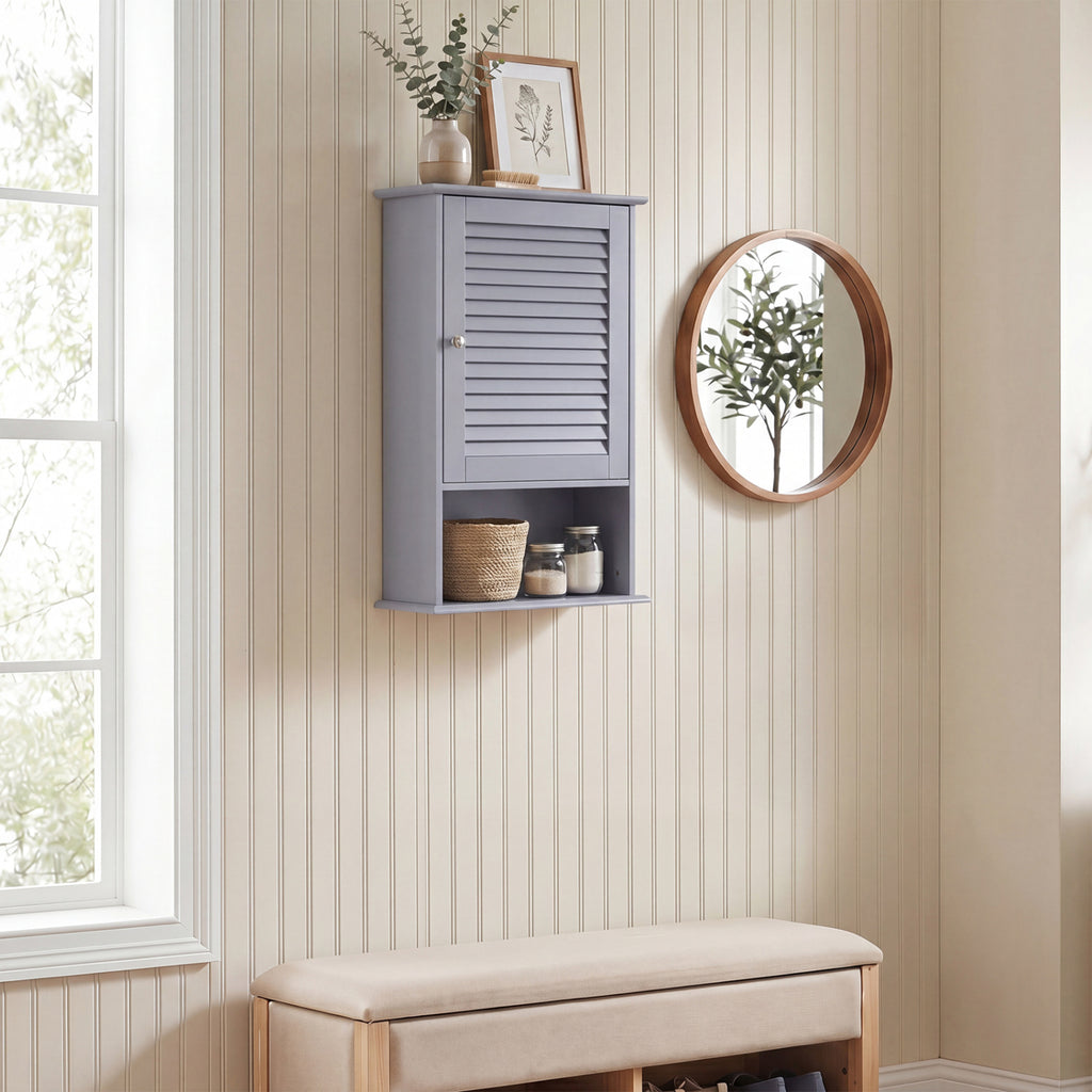 Bathroom Wall Mount Storage Cabinet Single Door with Height Adjustable Shelf-Gray