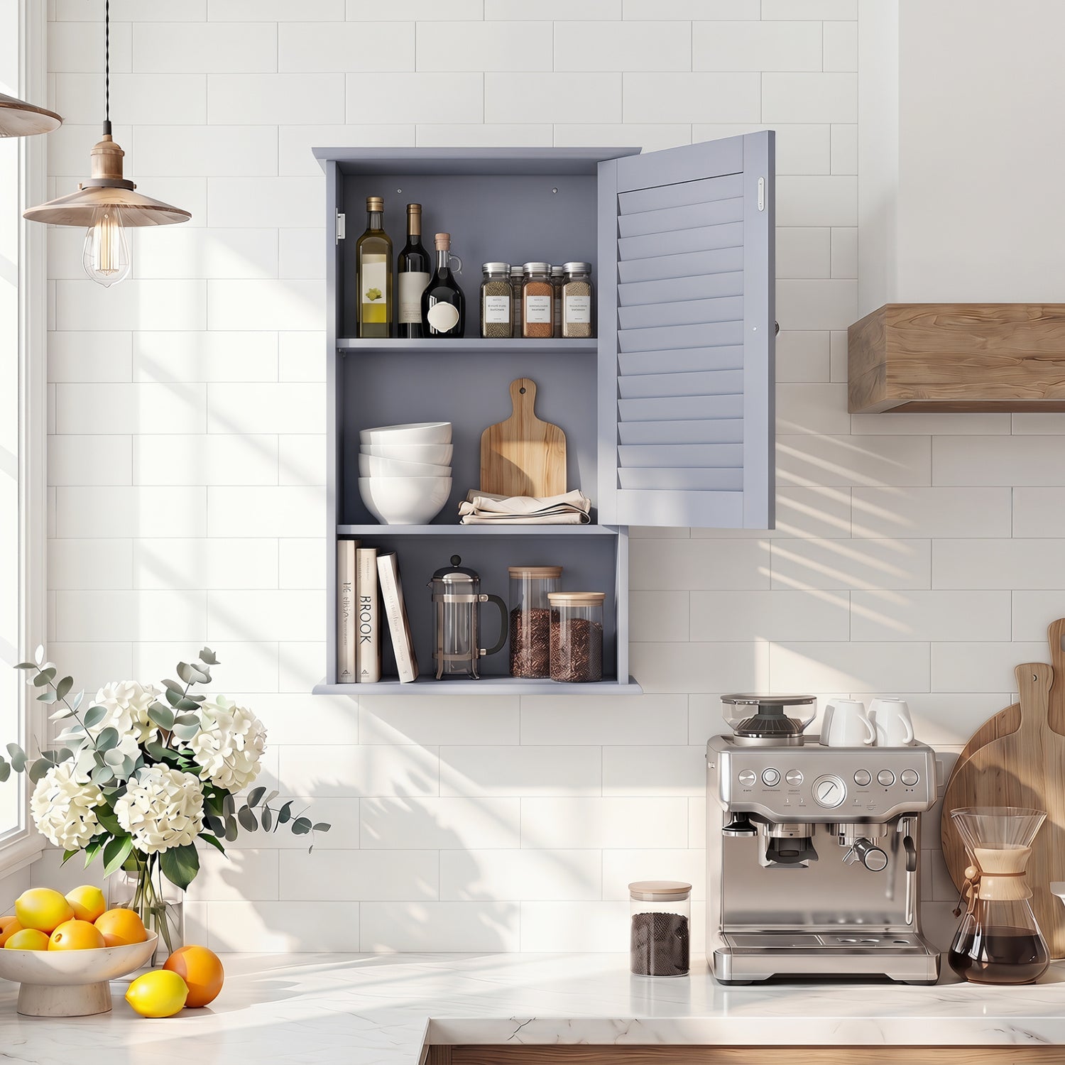 Bathroom Wall Mount Storage Cabinet Single Door with Height Adjustable Shelf-Gray