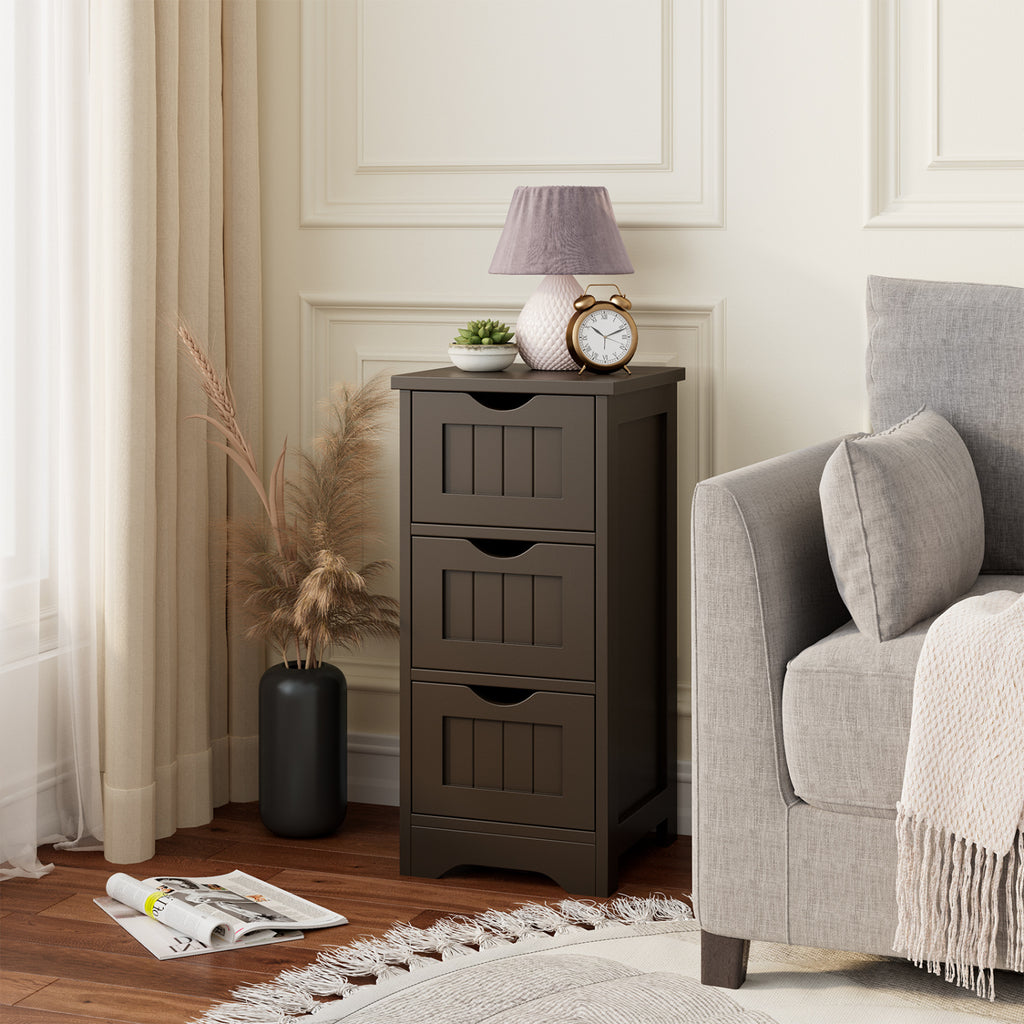 Bathroom Wooden Free Standing Storage Side Floor Cabinet Organizer-3-Tier.-Brown