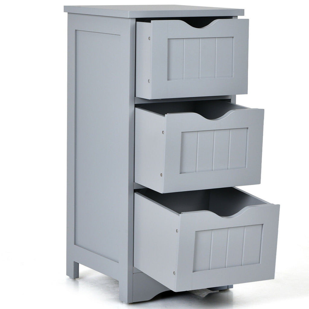 Bathroom Wooden Free Standing Storage Side Floor Cabinet Organizer-3-Tier.-Gray