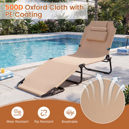 Beach Chaise Lounge Chair with Face Hole and Removable Pillow-Beige