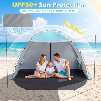 Beach Tent Sun Shelter with Canopy Pop-Up Easy Setup UPF50+ Sun Protection-Blue