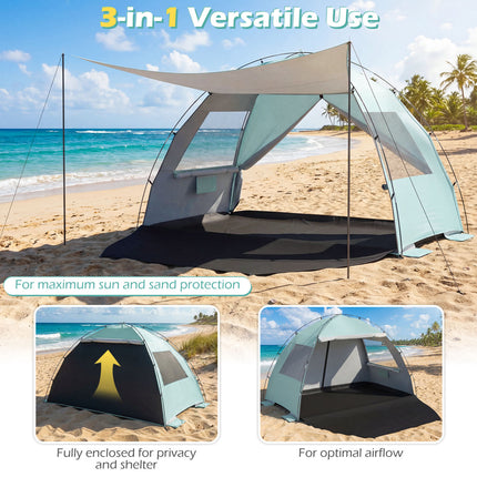 Beach Tent Sun Shelter with Canopy Pop-Up Easy Setup UPF50+ Sun Protection-Green