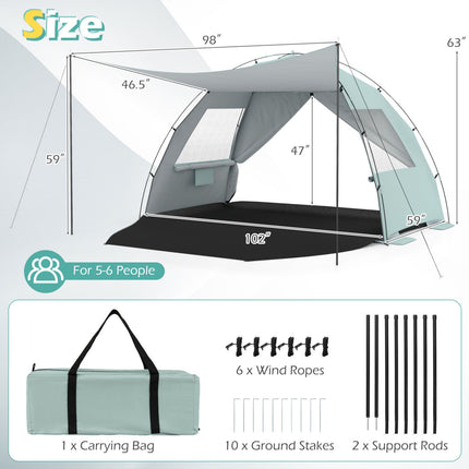 Beach Tent Sun Shelter with Canopy Pop-Up Easy Setup UPF50+ Sun Protection-Green