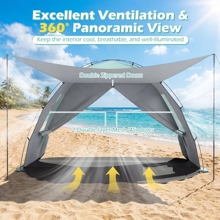 Beach Tent Sun Shelter with Canopy with Extended Floor and Vent Windows-Green