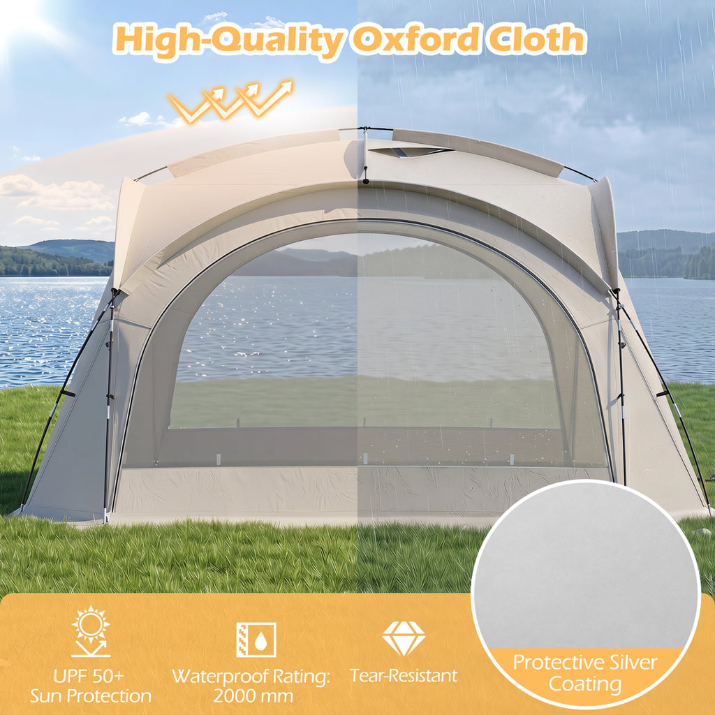 Beach Tent for 12-15 People Easy Setup Dome Canopy Tent with 4 Removable Zippered Sidewalls-Brown
