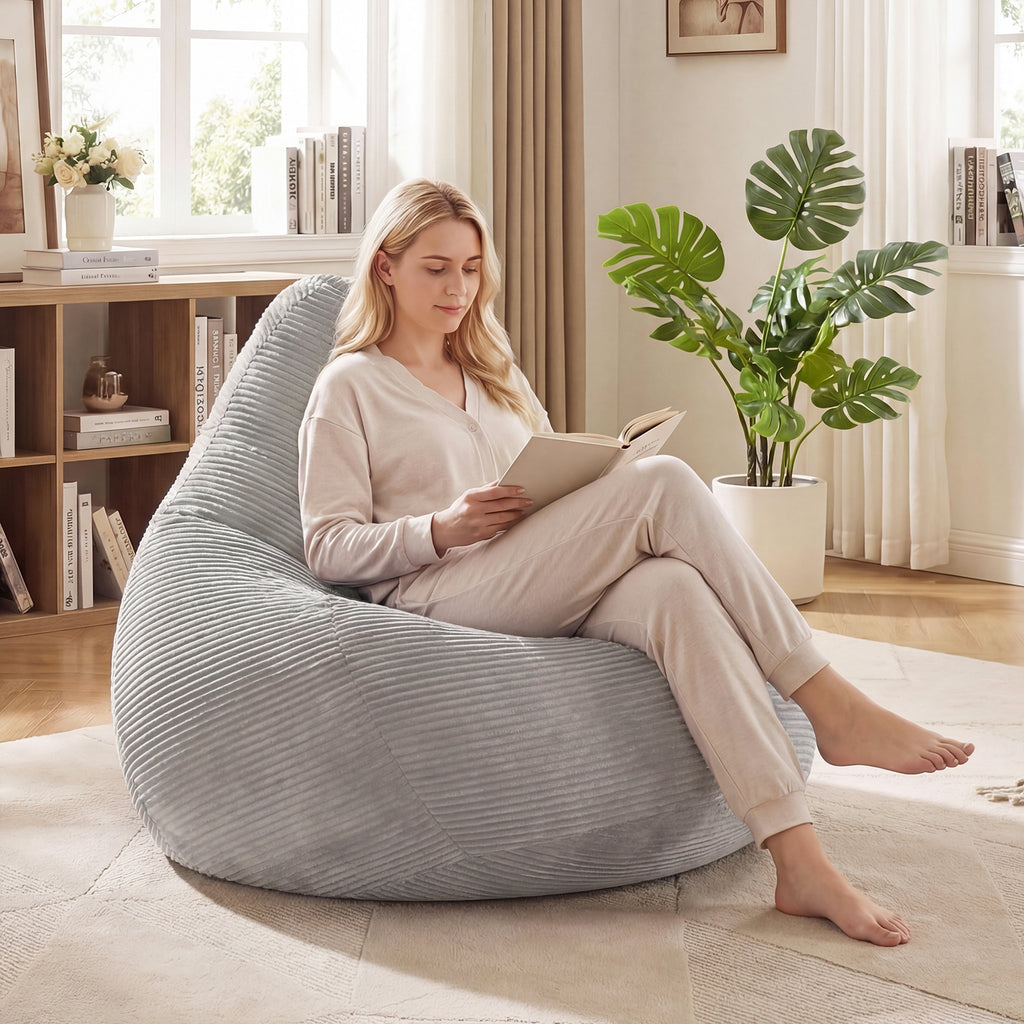 Bean Bag Chair for Adults Accent Lazy Sofa with Skin-friendly Corduroy Cover and Soft Sponge Filling-Gray