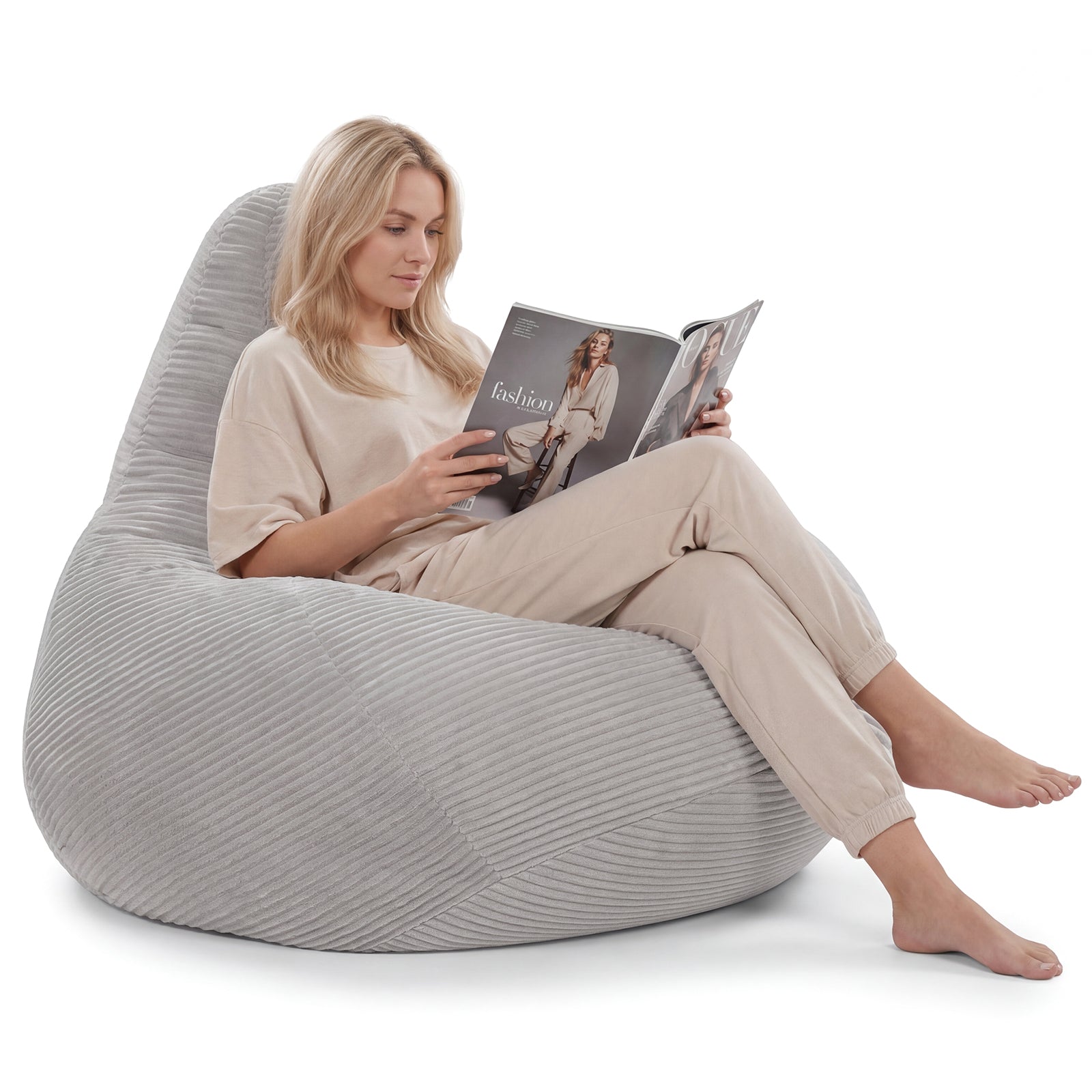Bean Bag Chair for Adults Accent Lazy Sofa with Skin-friendly Corduroy Cover and Soft Sponge Filling-Gray