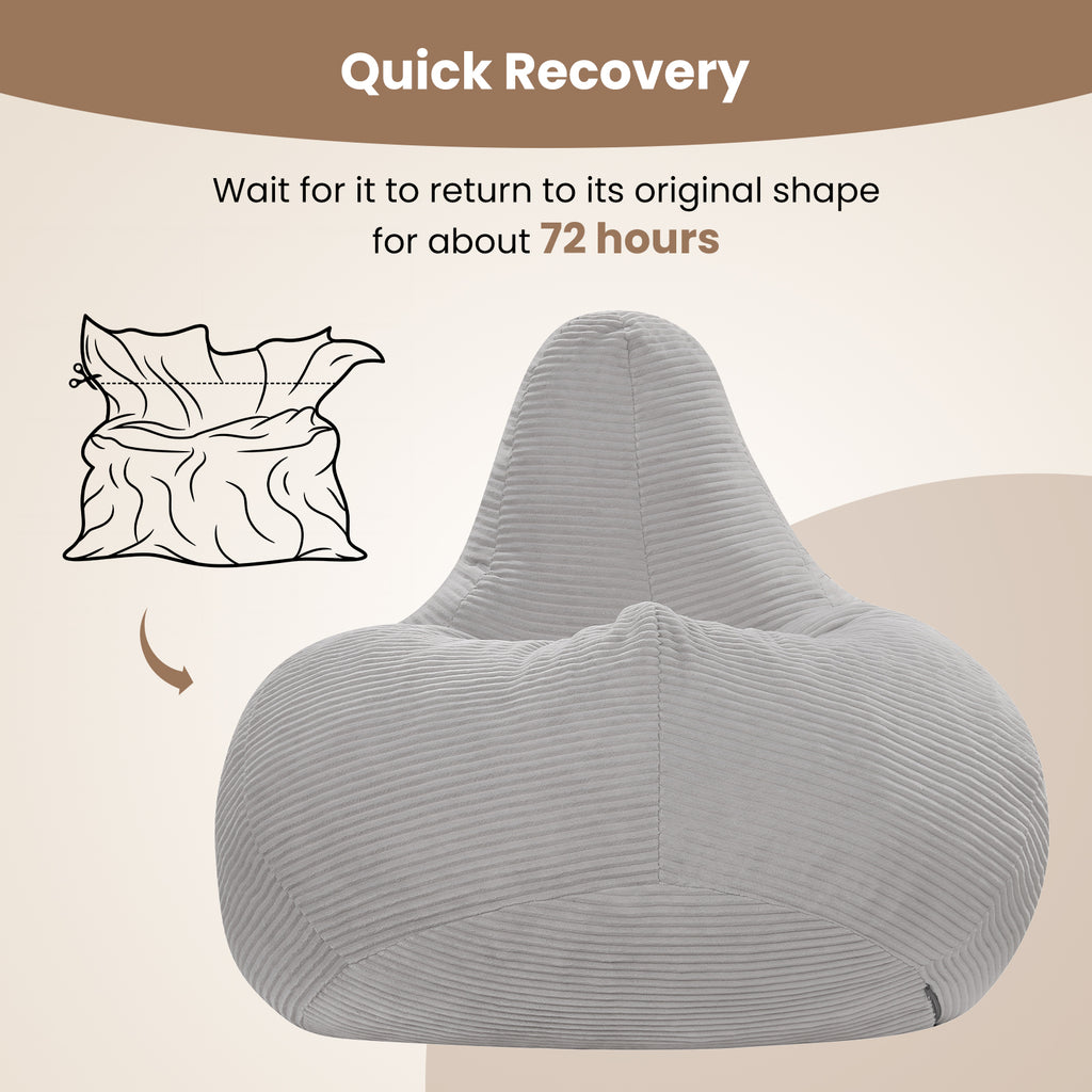Bean Bag Chair for Adults Accent Lazy Sofa with Skin-friendly Corduroy Cover and Soft Sponge Filling-Gray