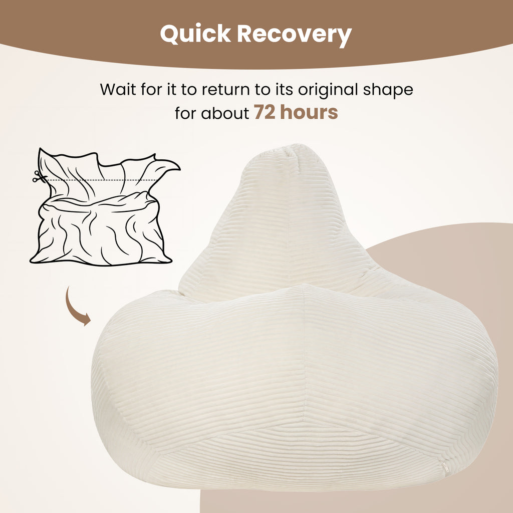 Bean Bag Chair for Adults Accent Lazy Sofa with Skin-friendly Corduroy Cover and Soft Sponge Filling-Off White