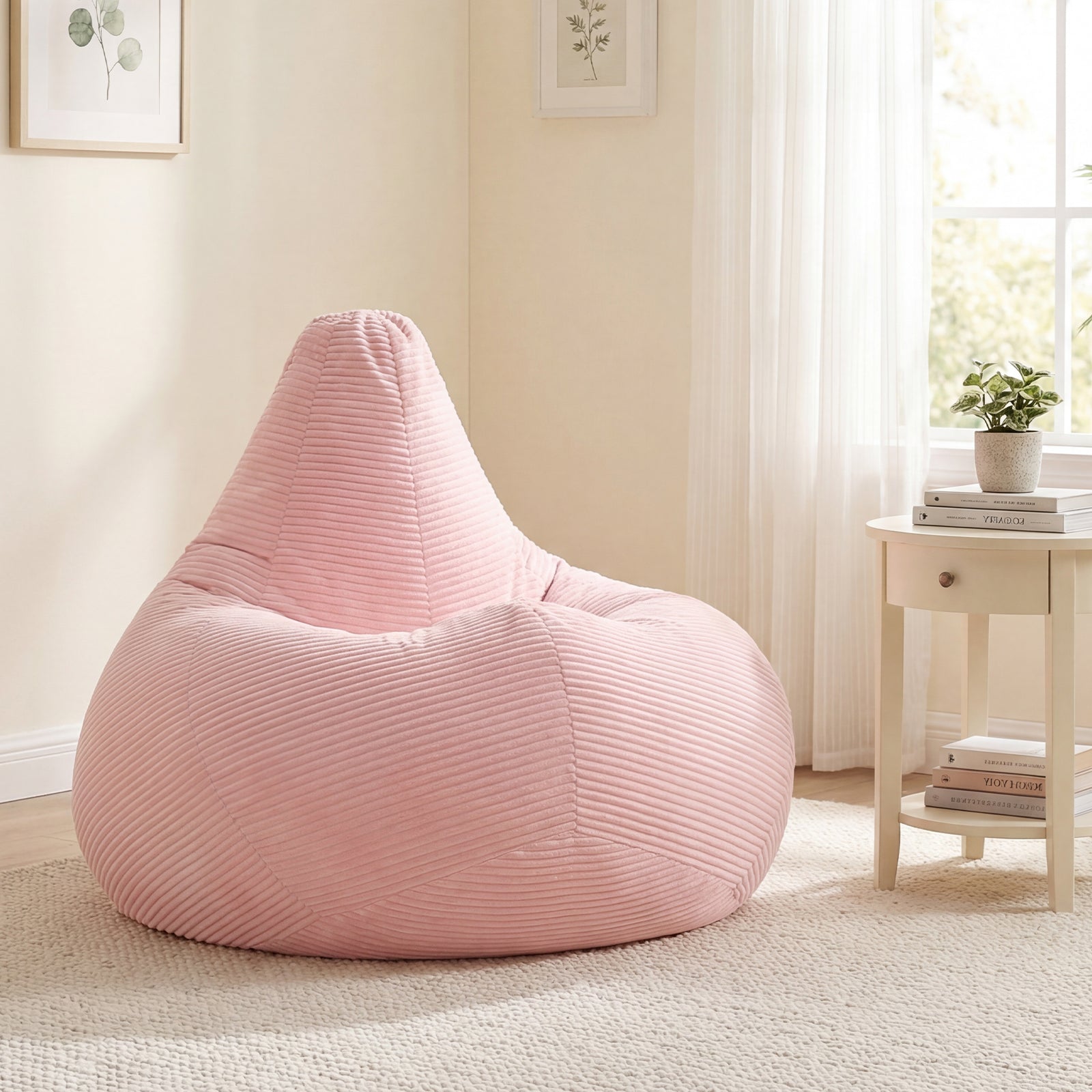 Bean Bag Chair for Adults Accent Lazy Sofa with Skin-friendly Corduroy Cover and Soft Sponge Filling-Pink