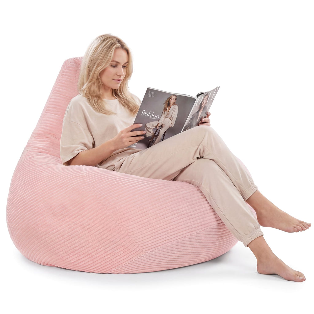 Bean Bag Chair for Adults Accent Lazy Sofa with Skin-friendly Corduroy Cover and Soft Sponge Filling-Pink