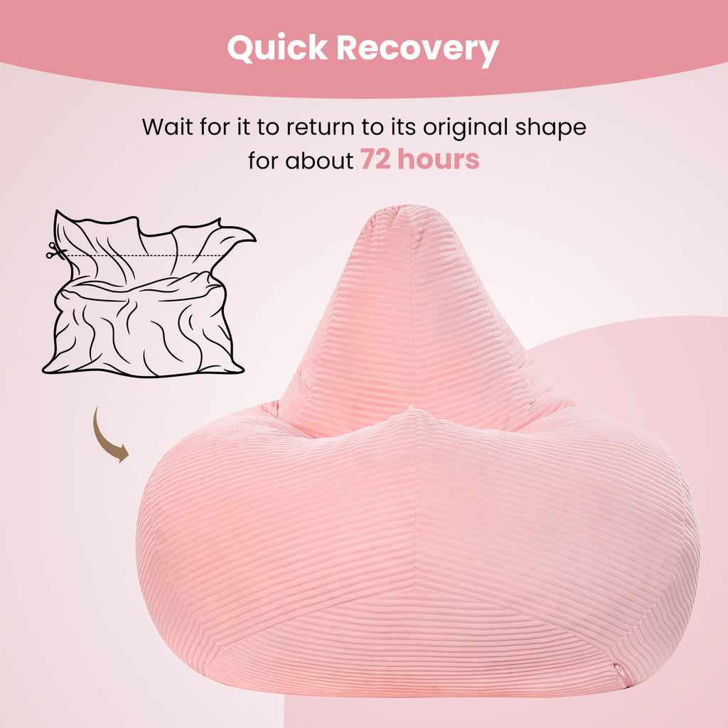 Bean Bag Chair for Adults Accent Lazy Sofa with Skin-friendly Corduroy Cover and Soft Sponge Filling-Pink
