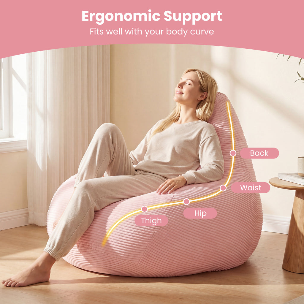 Bean Bag Chair for Adults Accent Lazy Sofa with Skin-friendly Corduroy Cover and Soft Sponge Filling-Pink