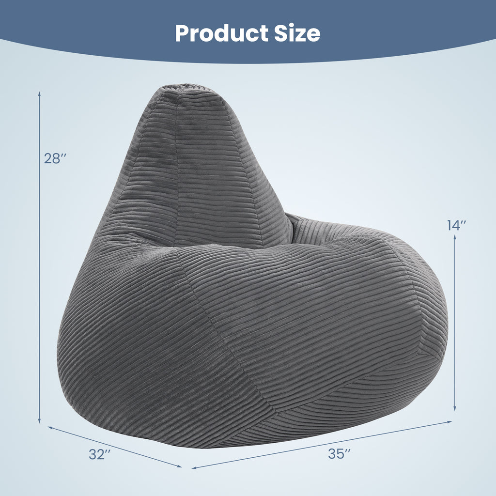 Bean Bag Chair for Adults Accent Lazy Sofa with Skin-friendly Corduroy Cover and Soft Sponge Filling-Dark Gray