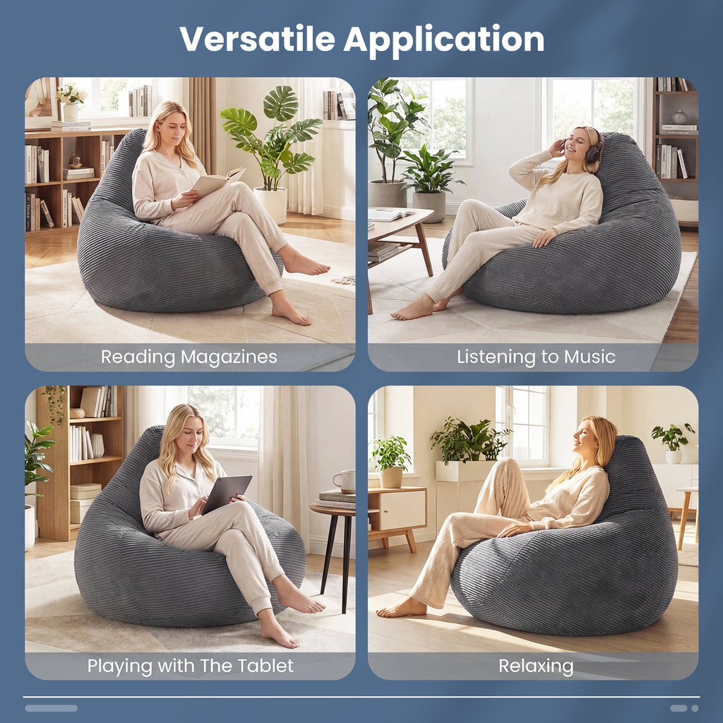Bean Bag Chair for Adults Accent Lazy Sofa with Skin-friendly Corduroy Cover and Soft Sponge Filling-Dark Gray