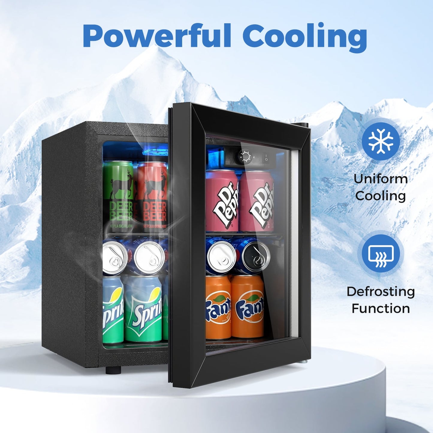 Beverage Refrigerator Cooler 1.3 Cu. Ft. 12 Bottles 55 Cans Mini Fridge-Black