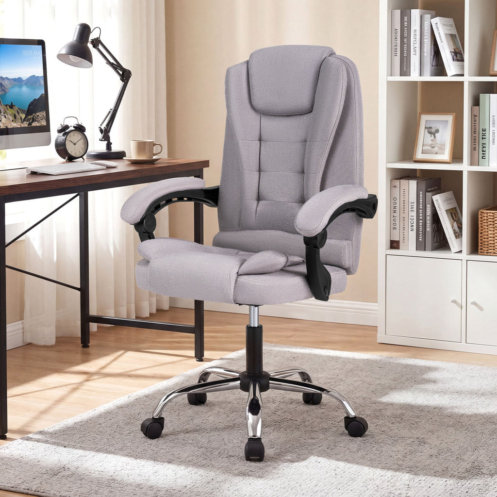 Big High Back Executive Chair with Linkage Armrests and Leather Padded Seat for Office-Gray