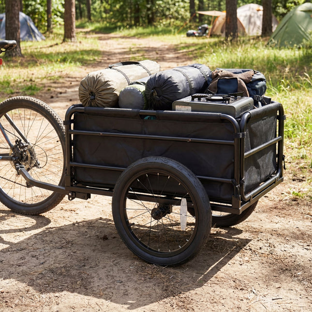 Bike Cargo Trailer with Bag and Cover Heavy-Duty Bicycle Wagon Cart-Black