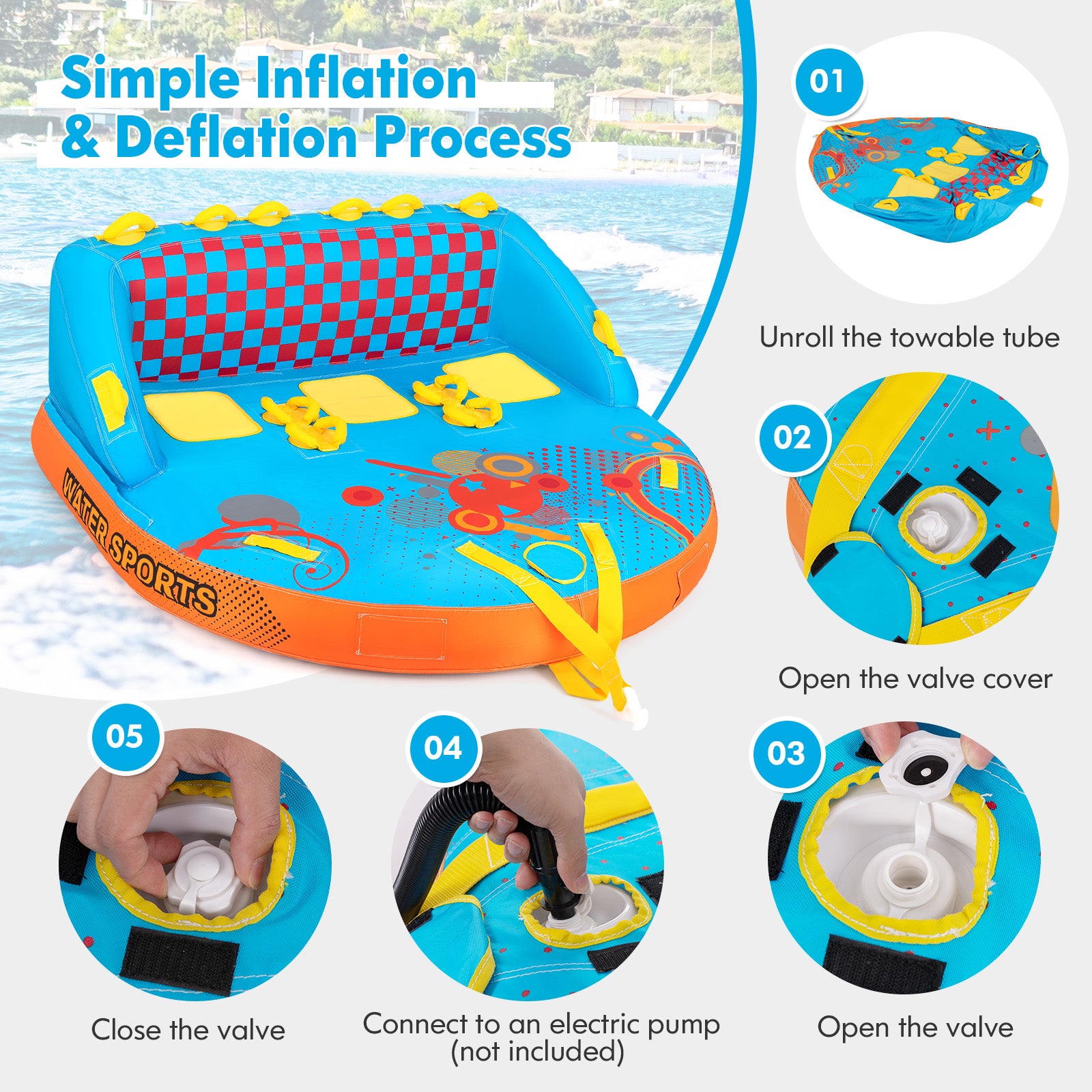 Boating 3 Riders Towable Tube Water Sport Towables Sofa Pull Tube with Nylon Cover