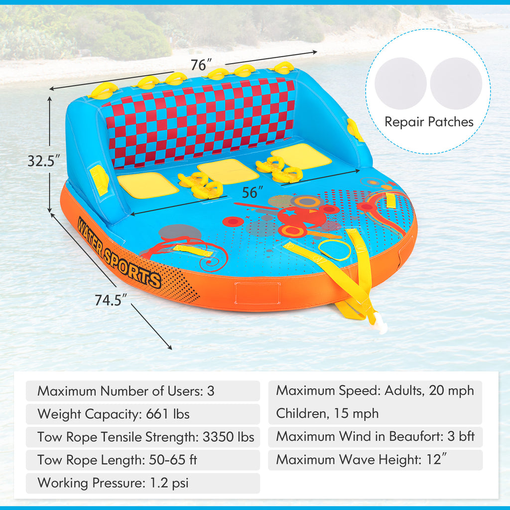 Boating 3 Riders Towable Tube Water Sport Towables Sofa Pull Tube with Nylon Cover