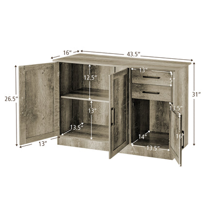 Buffet Storage Cabinet  Kitchen Sideboard with 2 Drawers-Gray