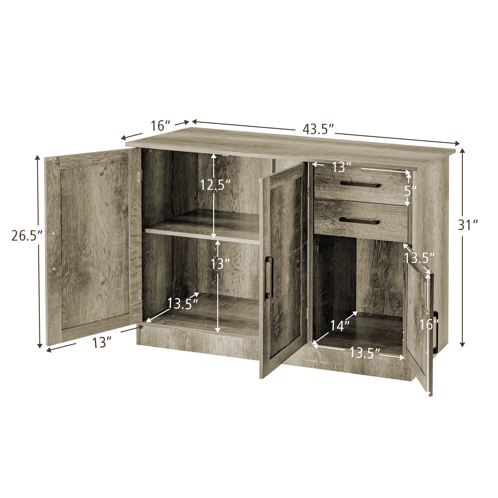 Buffet Storage Cabinet  Kitchen Sideboard with 2 Drawers-Gray