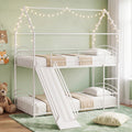 Bunk Bed Twin Over Twin House Bunk Bed Frame with Metal Slats-White