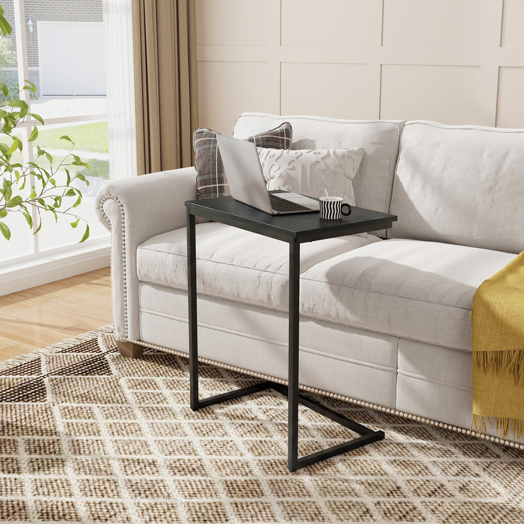 C-Shaped Side Table Sofa Snack End Table with Metal Frame-Black