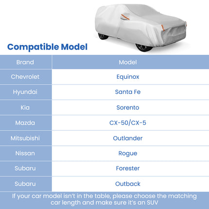Car Cover for Automobiles 190 Inch Rain Sun UV Protection Universal Fit SUV Chevrolet Hyundai Kia Mazda