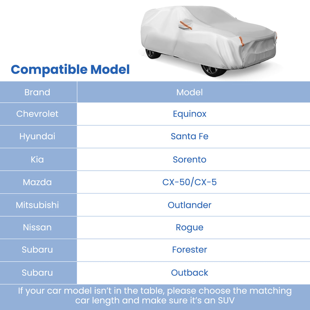 Car Cover for Automobiles 190 Inch Rain Sun UV Protection Universal Fit SUV Chevrolet Hyundai Kia Mazda