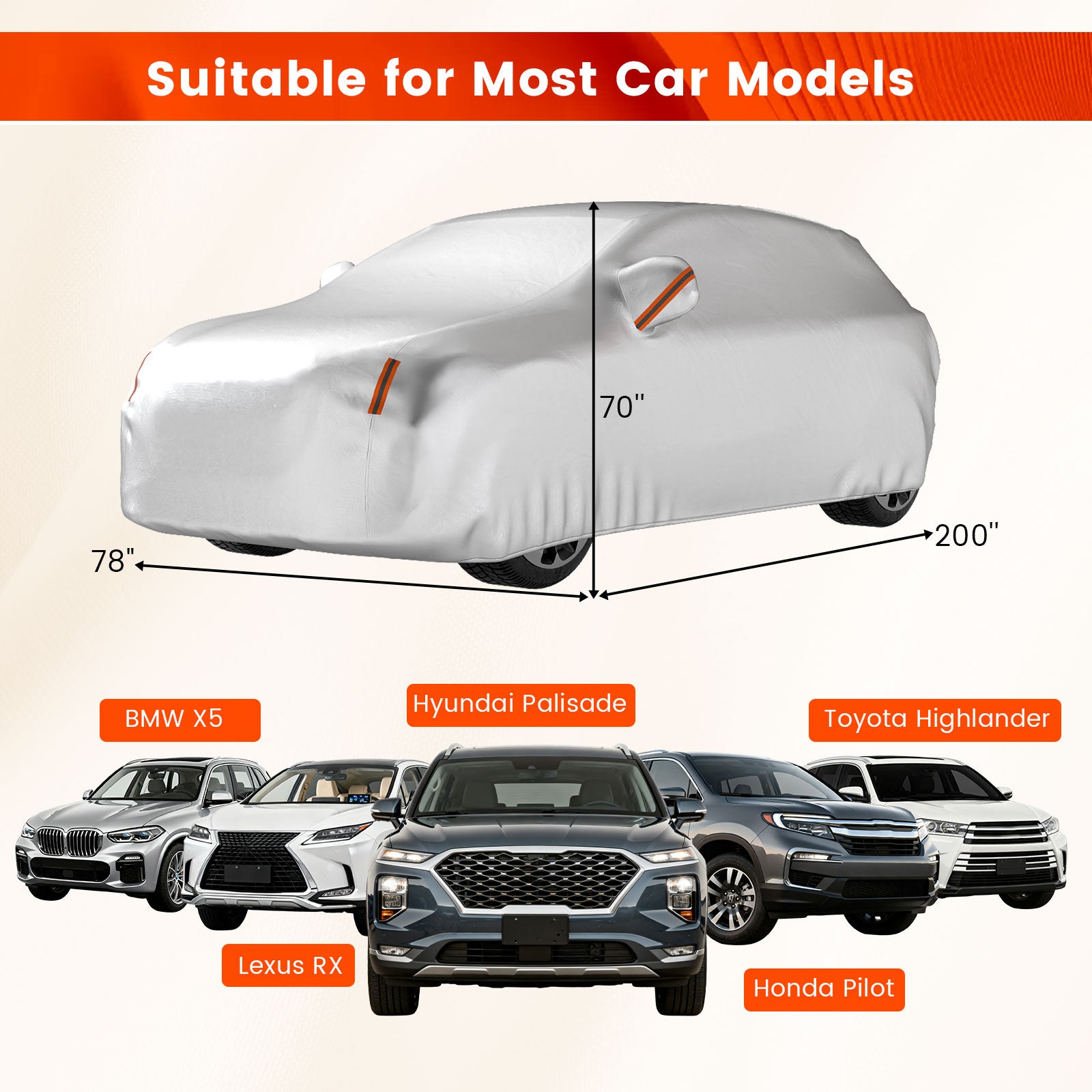 Car Cover for Automobiles 200 Inch Rain Sun UV Protection Fit SUV BMW Honda Lexus Mercedes-Benz